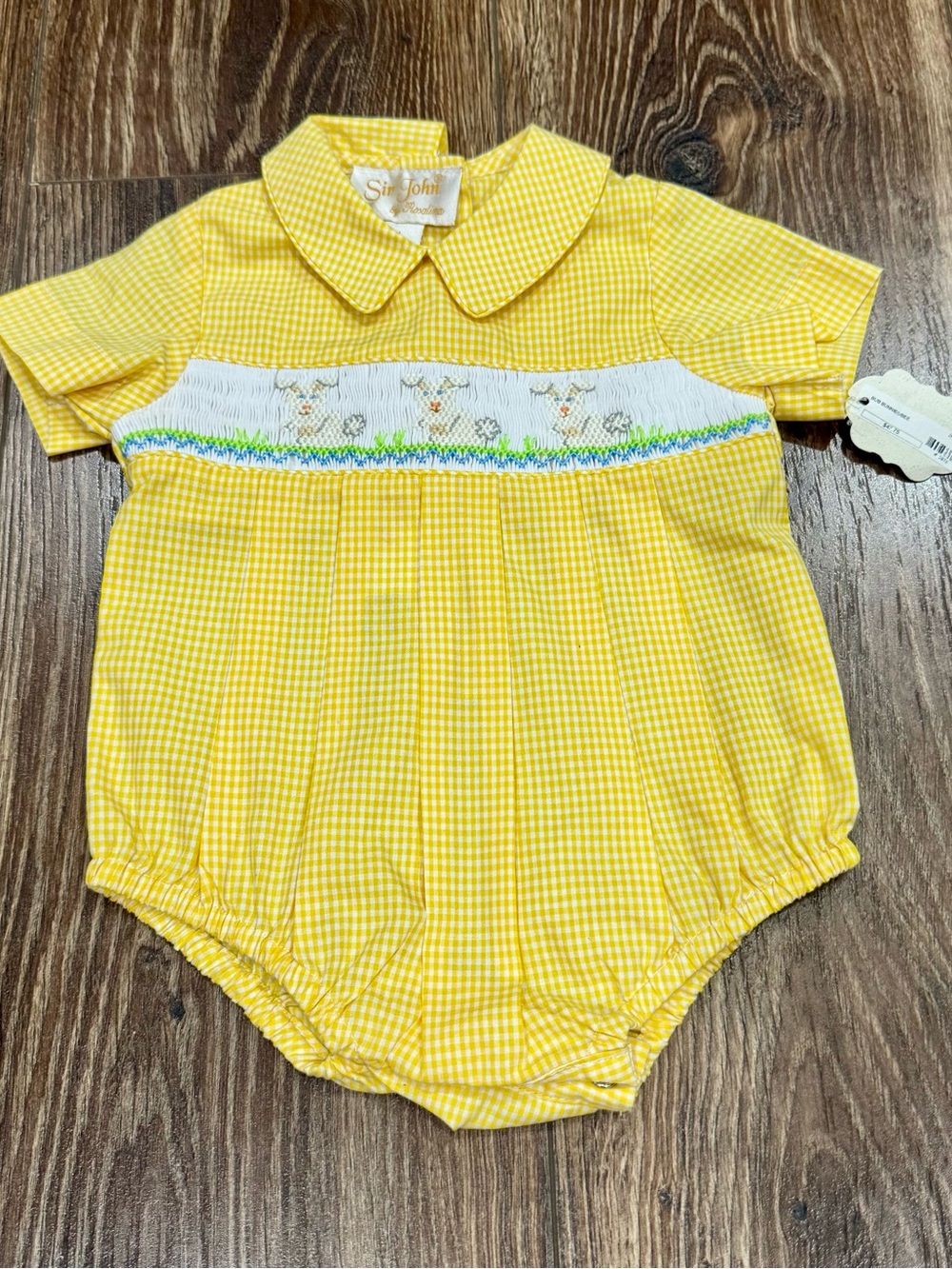 NWT St. John Yellow Gingham Smocked Baby Bubble